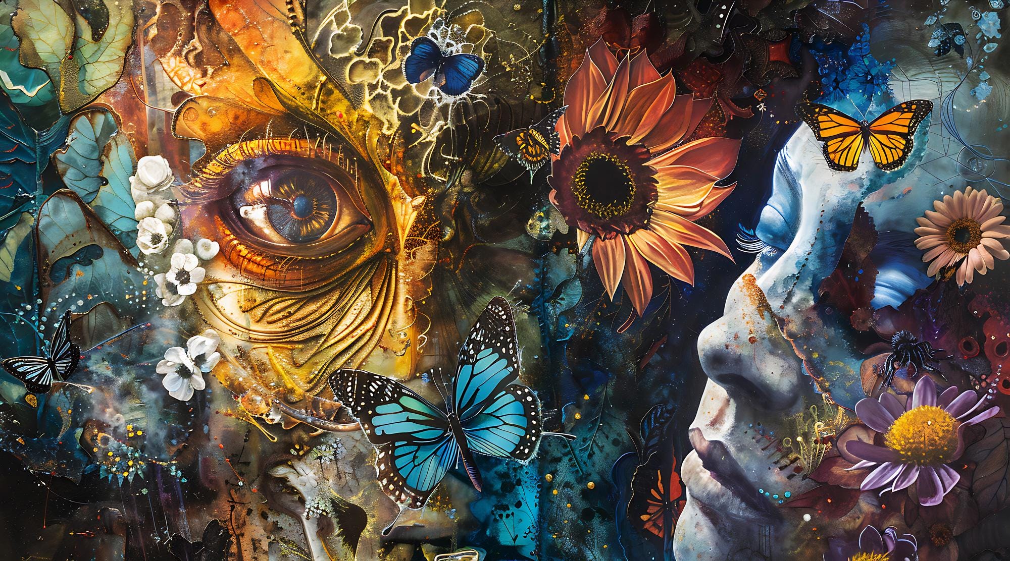 Surreal Butterfly Floral Peel and Stick Wallpaper: Boho Face Art Mural - View 6