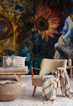 Surreal Butterfly Floral Peel and Stick Wallpaper: Boho Face Art Mural - View 4