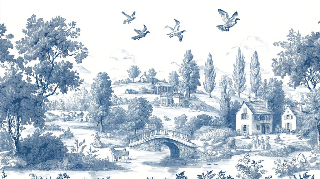 Blue Toile de Jouy Wallpaper: Vintage French Countryside Peel & Stick Mural - View 6