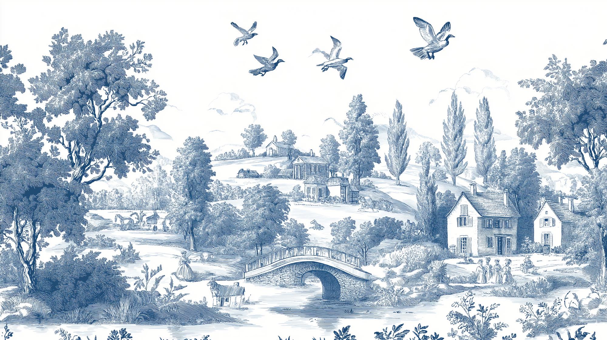 Blue Toile de Jouy Wallpaper: Vintage French Countryside Peel & Stick Mural - View 6