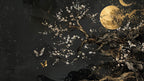 Japanese Plum Blossom Wallpaper Mural: Dark Floral Tree Art with Gold - View 6