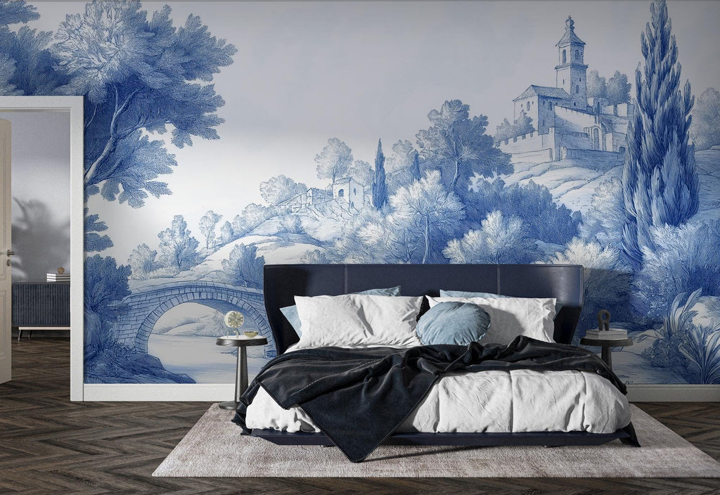Blue Toile de Jouy Wallpaper, Scenic Wall MuralPeel and Stick Mural - View 4