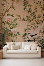 Chinoiserie Peel and Stick Wallpaper: Birds & Blossoms Mural - View 4