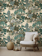 Vintage Japanese Landscape Peel and Stick Wallpaper: Asian Pagoda Mural - View 4