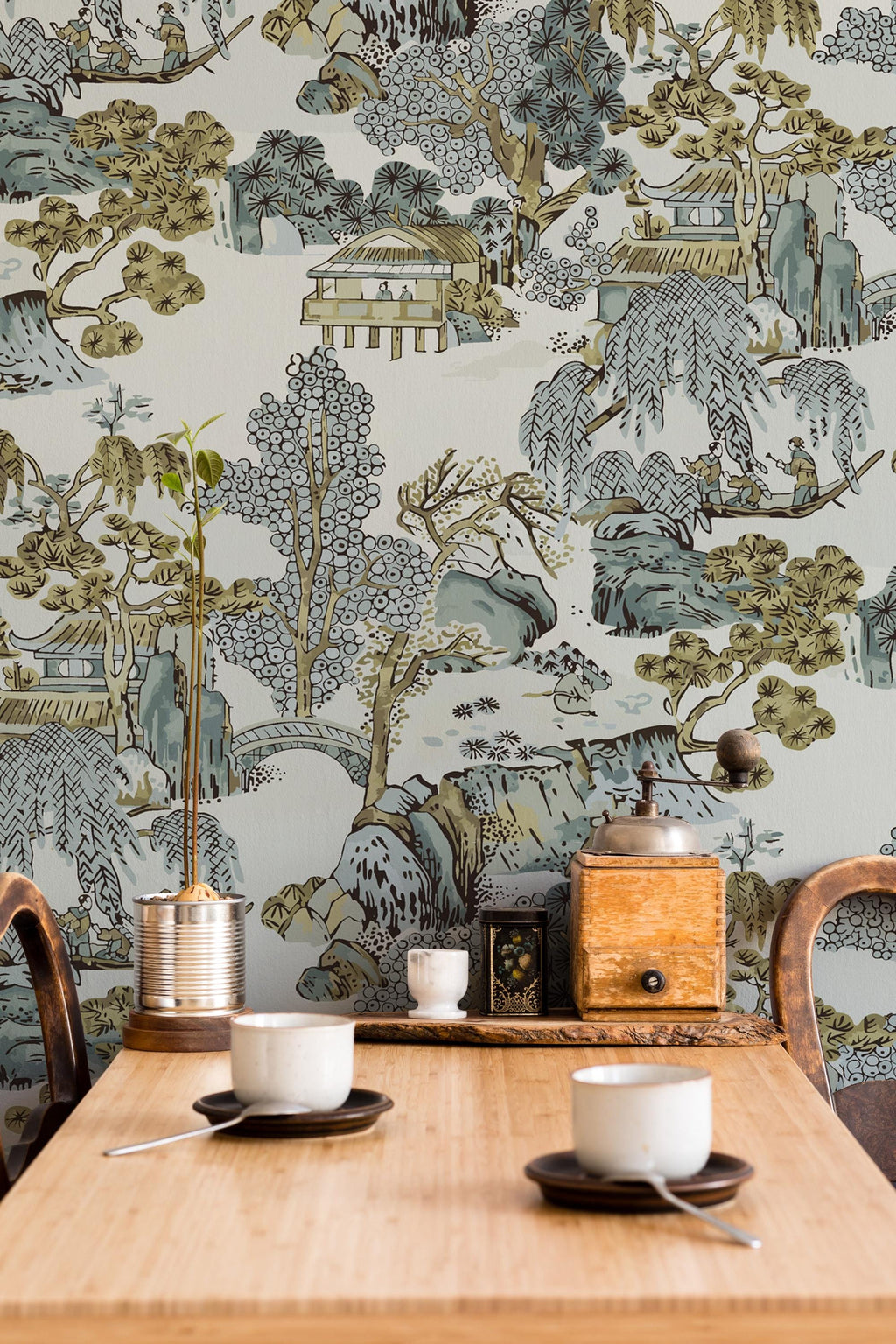 Chinoiserie Landscape Wallpaper: Asian Scenic Peel and Stick Wall Mural