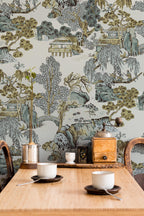 Chinoiserie Landscape Wallpaper: Asian Scenic Peel and Stick Wall Mural
