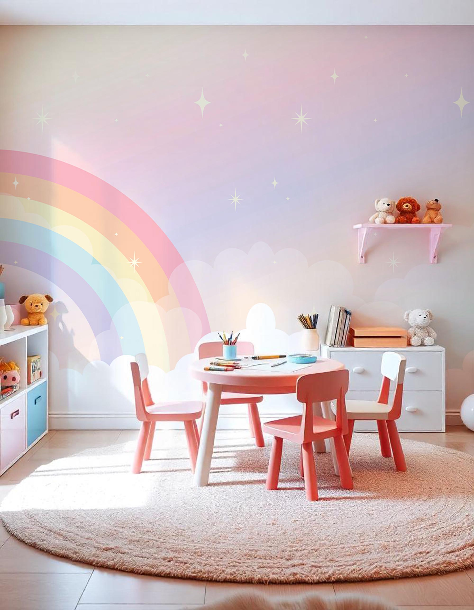 Rainbow Nursery Wallpaper: Peel and Stick Kids Room Decor - View 2