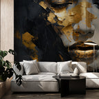 Gold Abstract Face Wallpaper Mural: Modern Portrait Wall Art