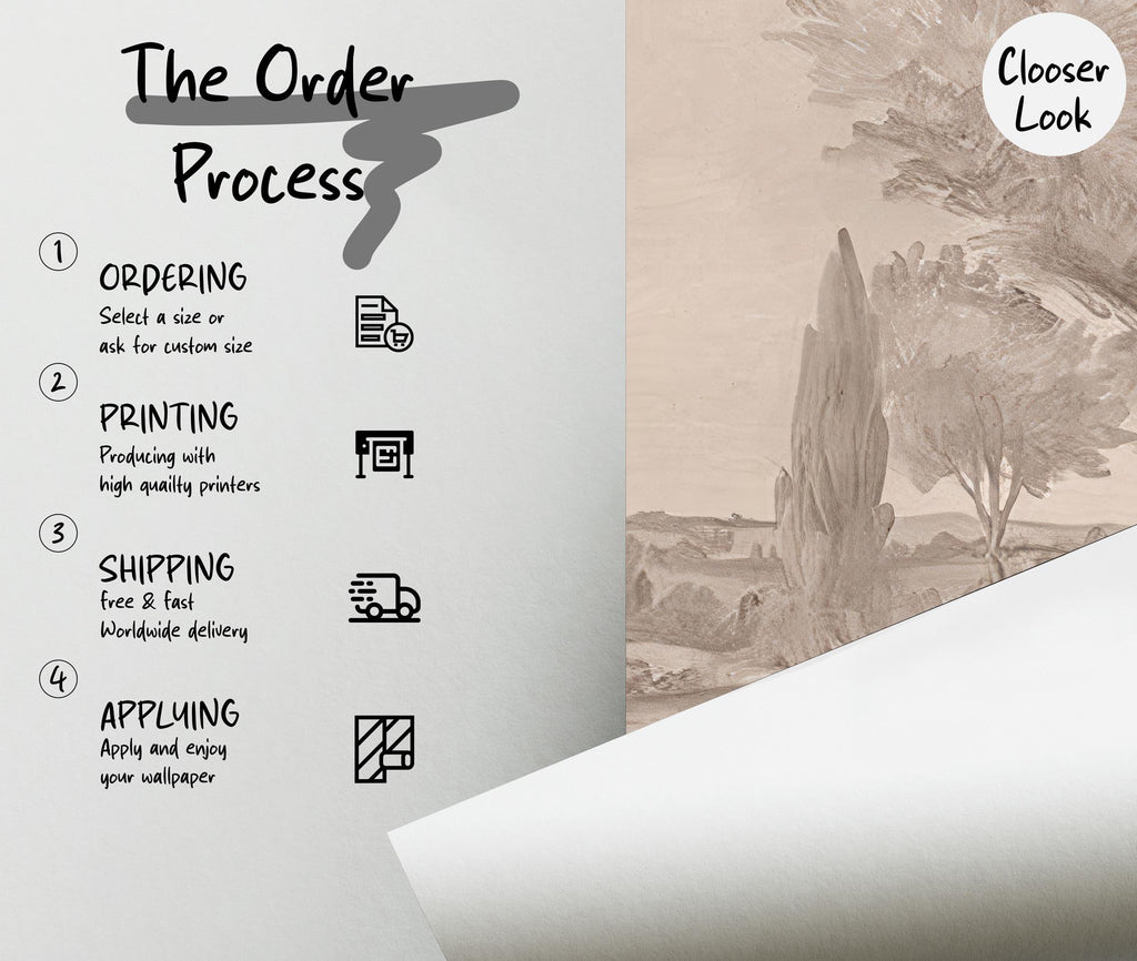 Vintage Tree Landscape Wallpaper, Countryside Peel and Stick Wallpaper - View 7