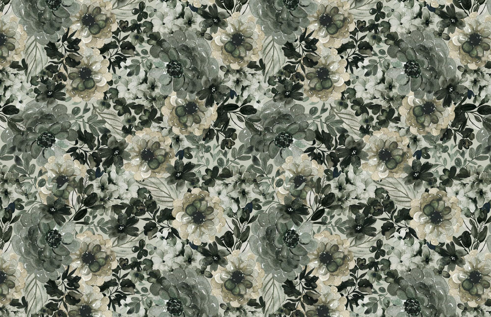 Green Botanical Wallpaper Mural: Vintage Floral Peel & Stick Wall Art - View 2