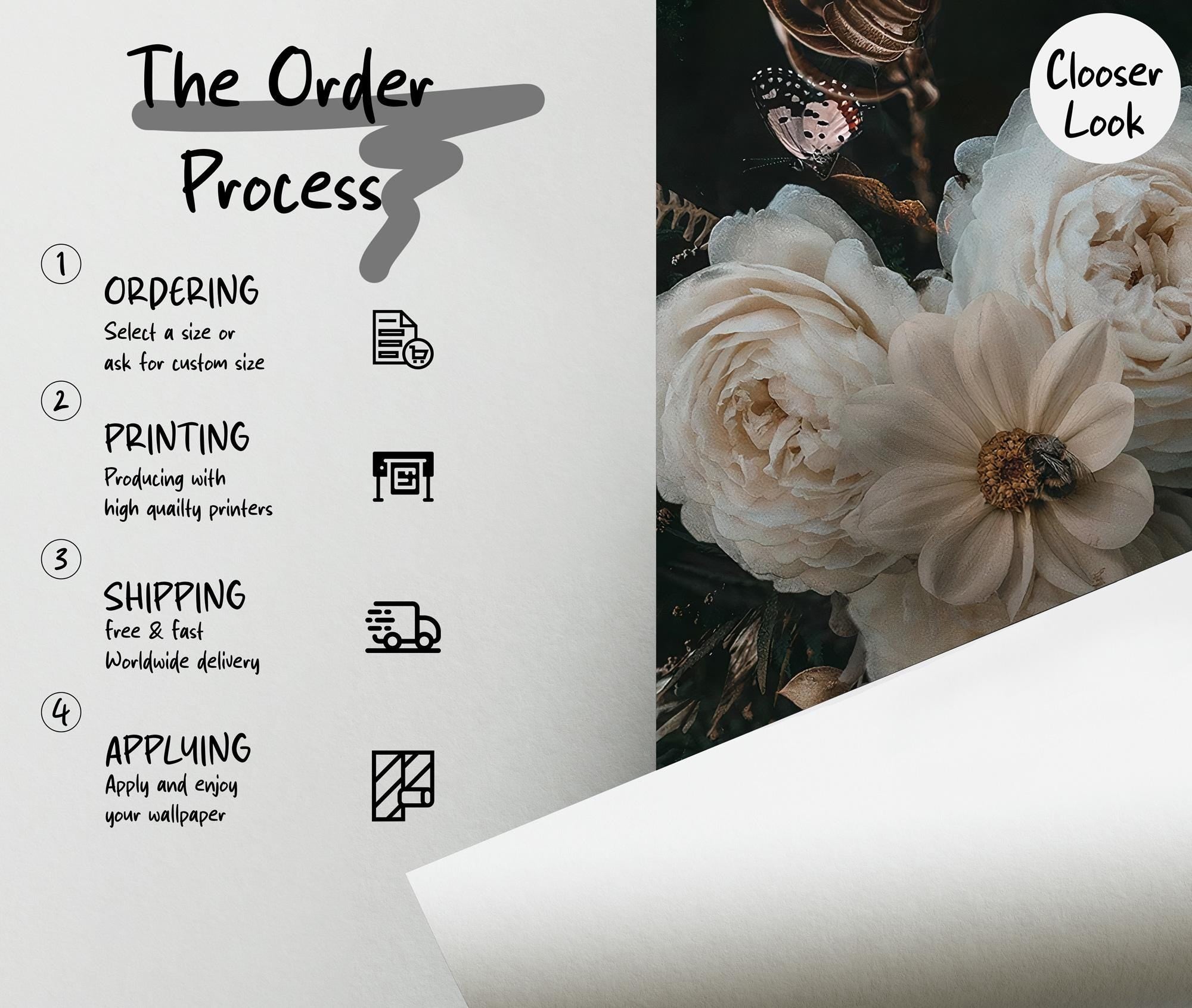 Vintage Peony Wallpaper Mural: Dark Green Botanical Peel & Stick - View 7