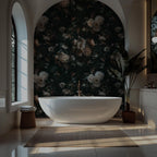 Vintage Peony Wallpaper Mural: Dark Green Botanical Peel & Stick - View 3