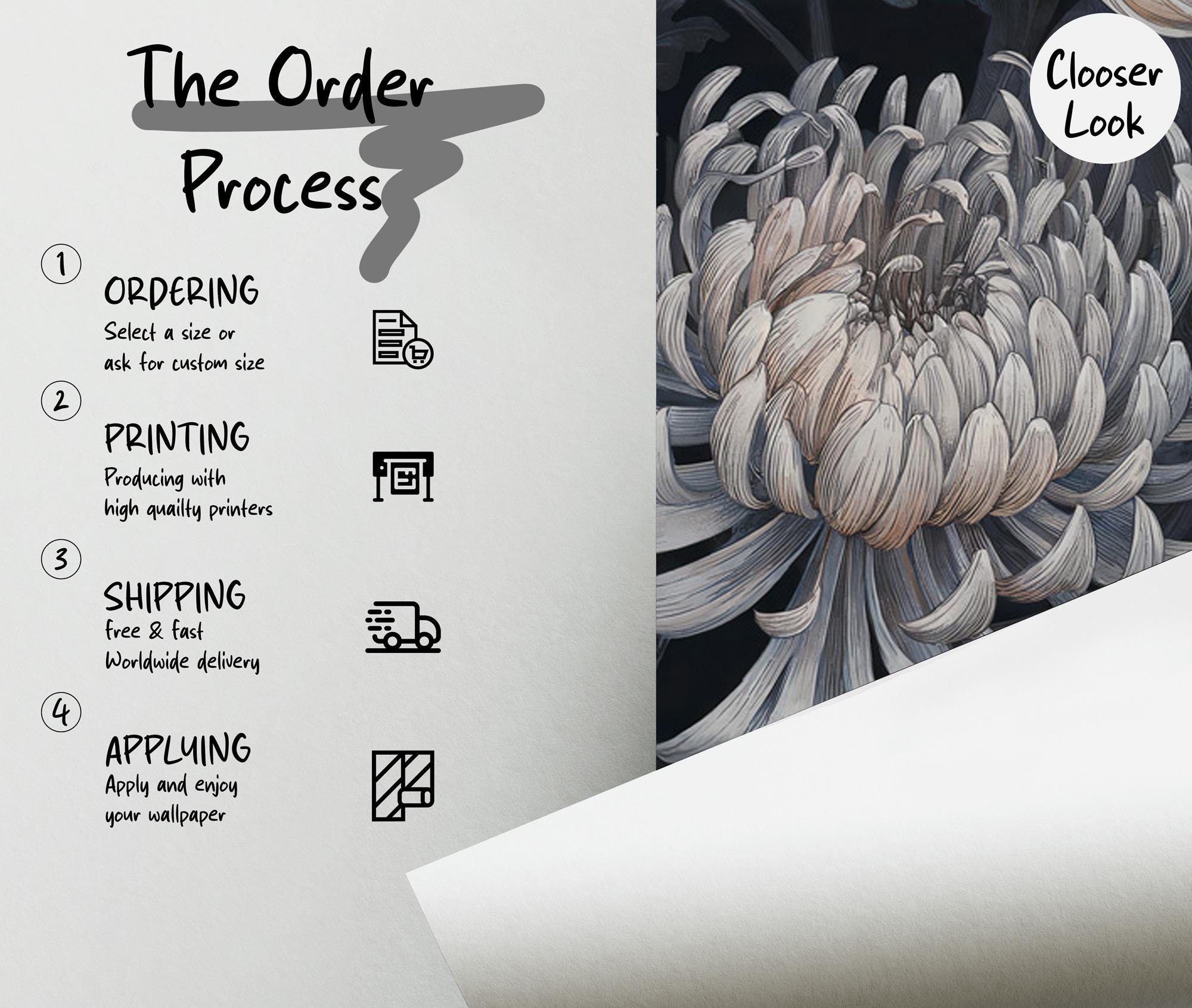 Dark Floral Wallpaper: Botanical Peel & Stick Wall Mural - View 6