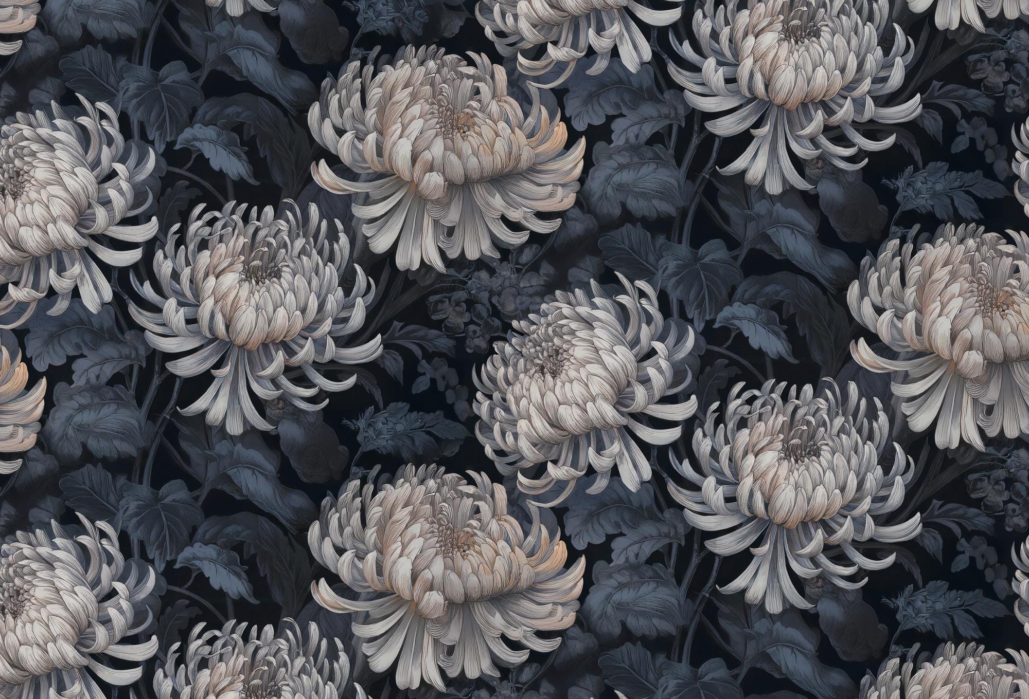 Dark Floral Wallpaper: Botanical Peel & Stick Wall Mural - View 7