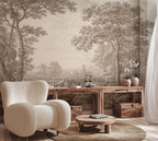 Vintage Countryside Landscape Wallpaper, Classical Bridge & Trees Peel and Stick Mural - View 2