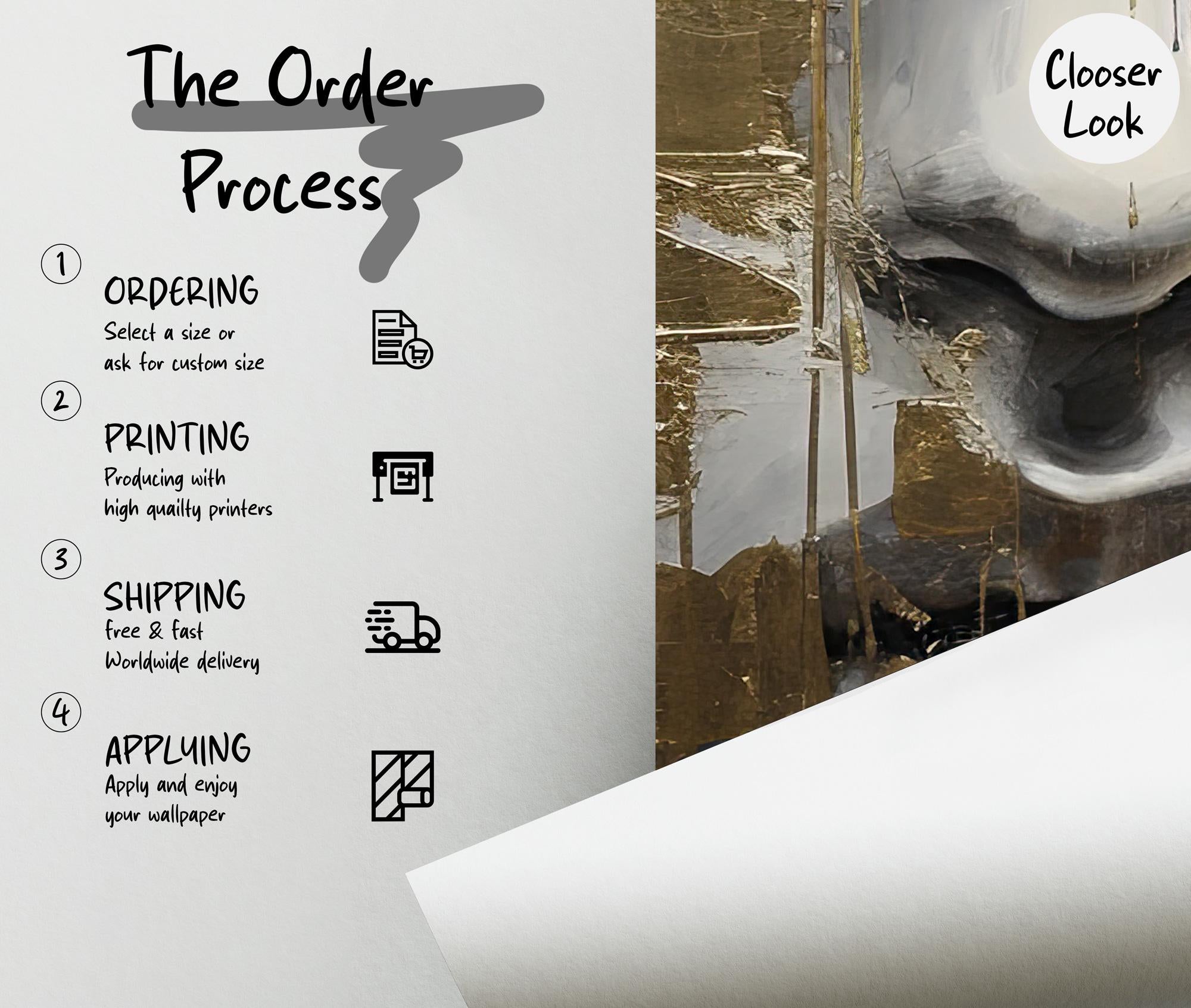 Gold Abstract Face Wallpaper Mural, Modern Art, Custom Size - View 2
