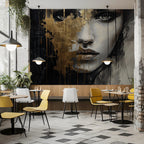 Gold Abstract Face Wallpaper Mural, Modern Art, Custom Size - View 4