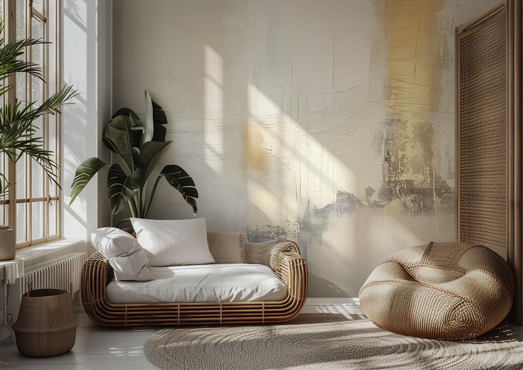 Neutral Abstract Wallpaper Mural, Beige Gold Concrete Texture - View 5