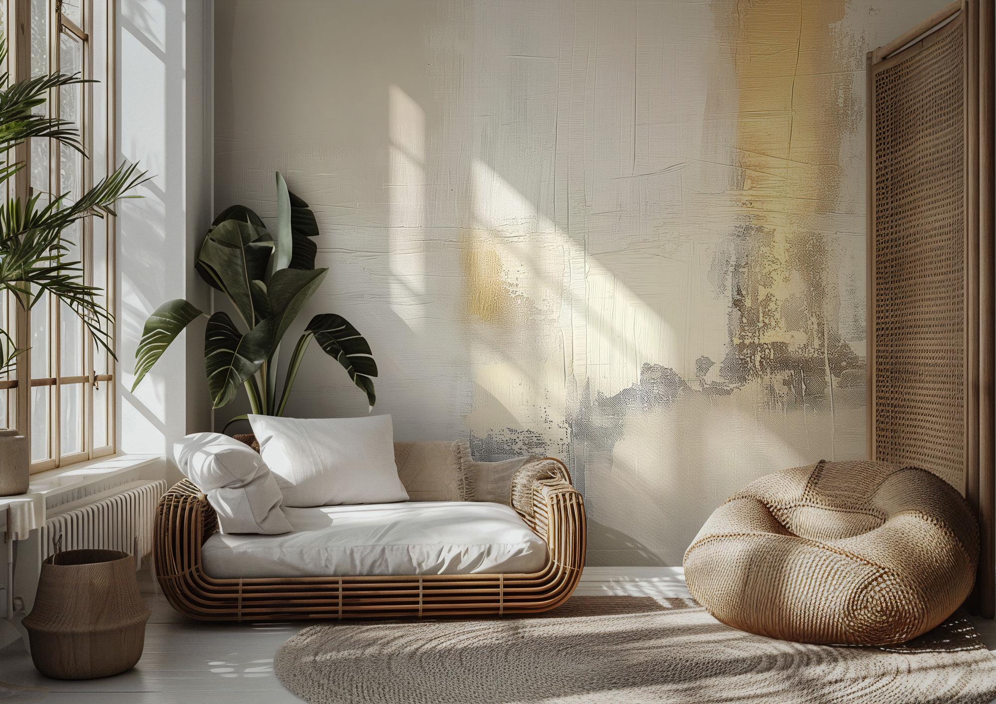 Neutral Abstract Wallpaper Mural, Beige Gold Concrete Texture - View 5