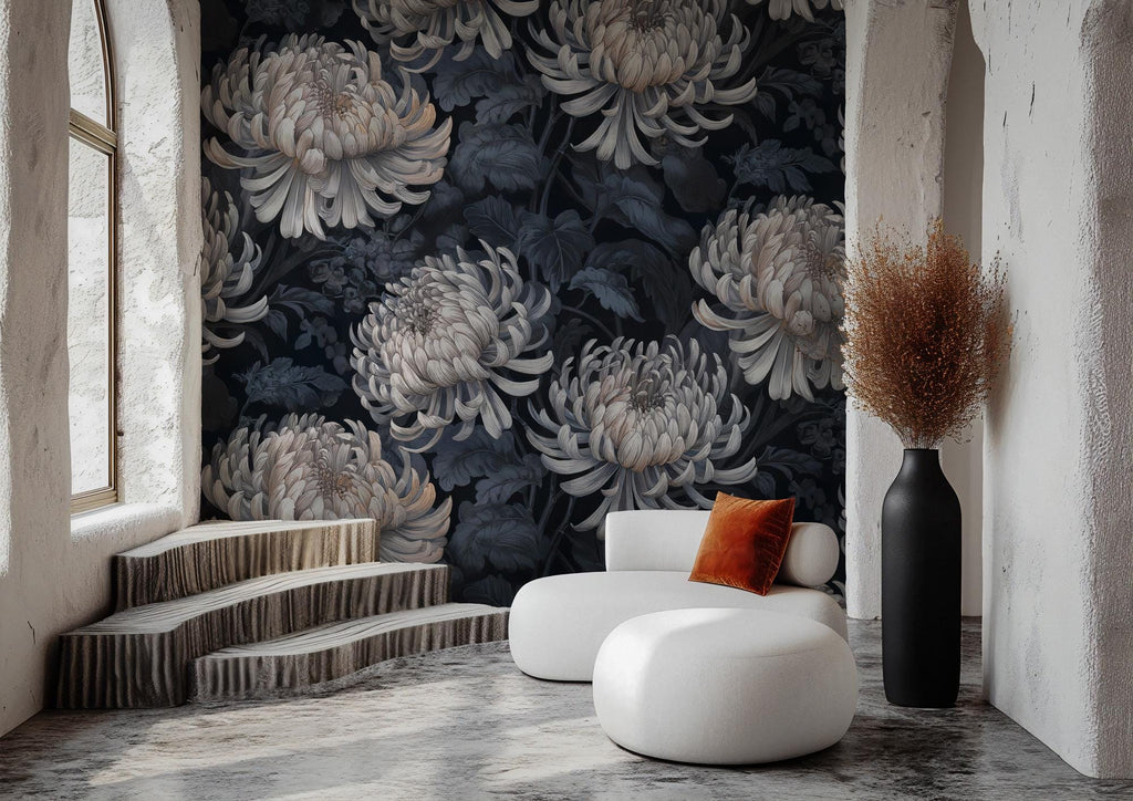 Dark Floral Wallpaper: Botanical Peel & Stick Wall Mural - View 4