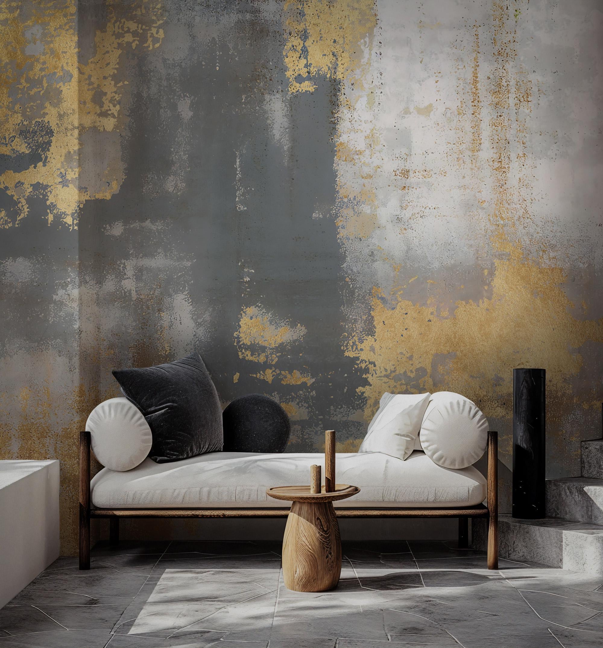 Abstract Gold & Gray Concrete Texture Wallpaper Mural: Metallic Accents - View 2