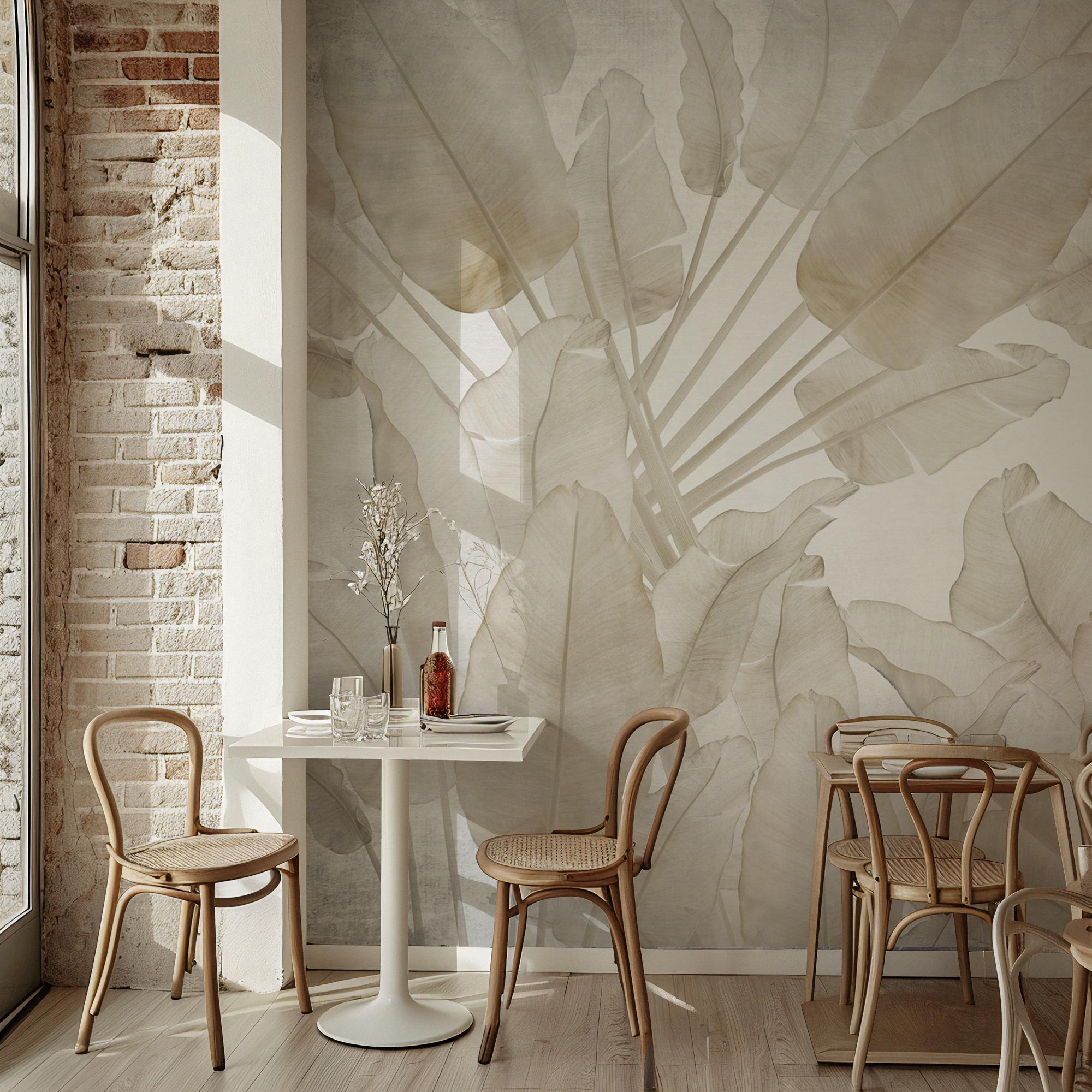 Big Tropical Leaf Wallpaper, Beige Floral Wall Mural, Peel & Stick - View 3