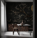 Japanese Plum Blossom Wallpaper Mural: Dark Floral Tree Art with Gold - View 5