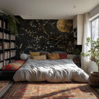 Japanese Plum Blossom Wallpaper Mural: Dark Floral Tree Art with Gold - View 2