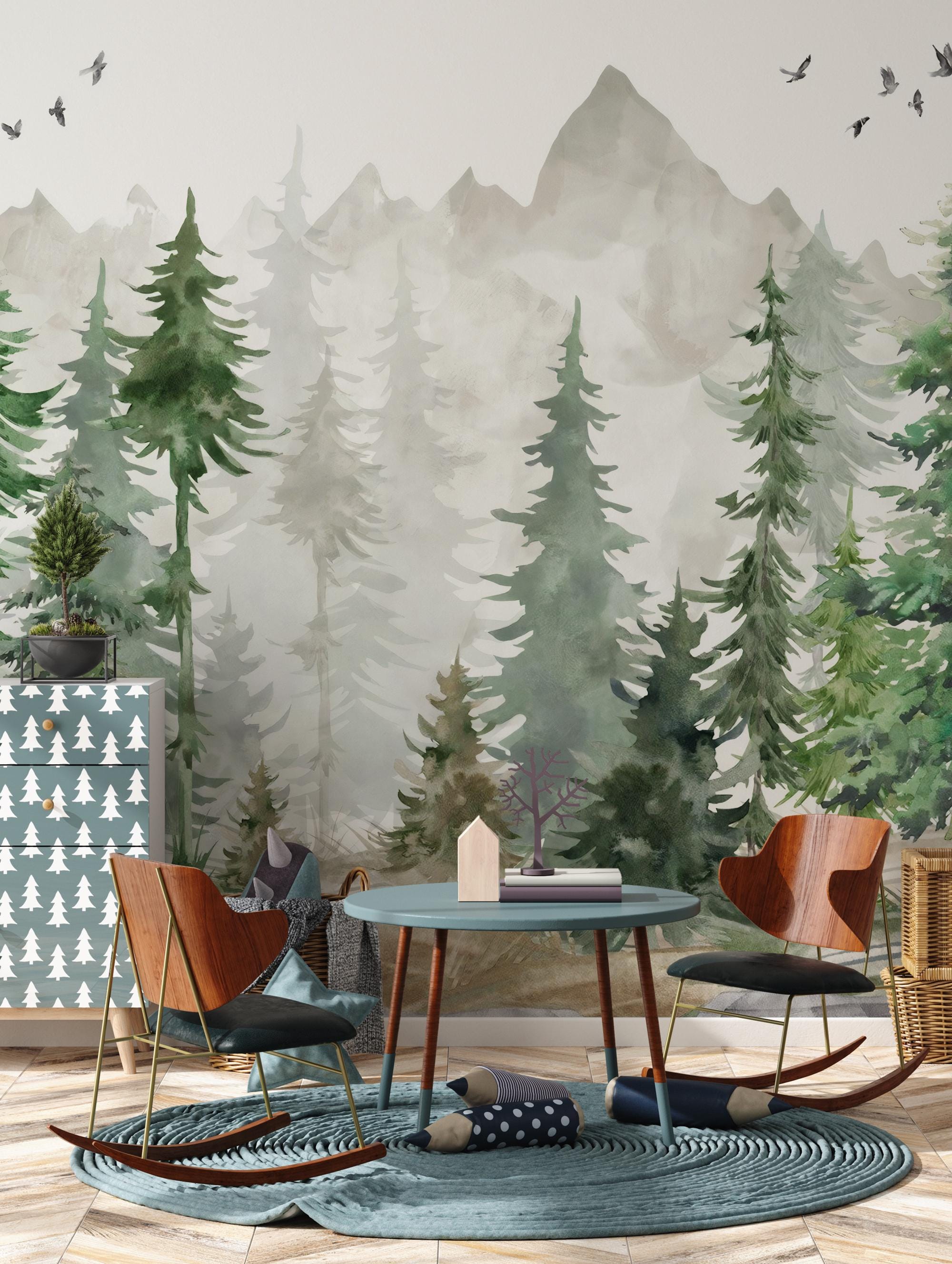 Forest Peel and Stick Wallpaper, Woodland Wall Mural, Kids Room Decor - View 2