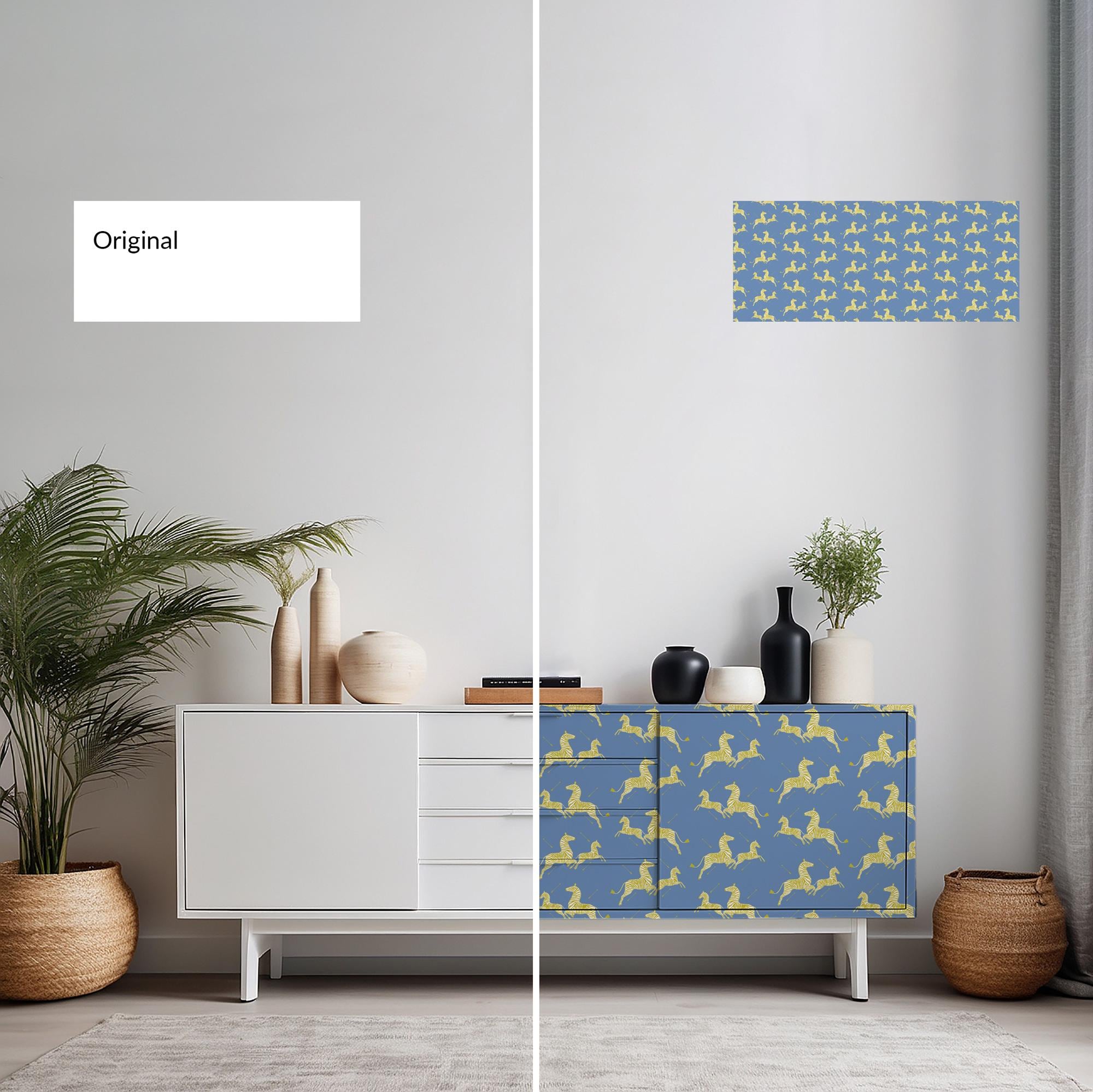 Blue & Yellow Safari Furniture Wrap: Peel and Stick Cabinet Makeover