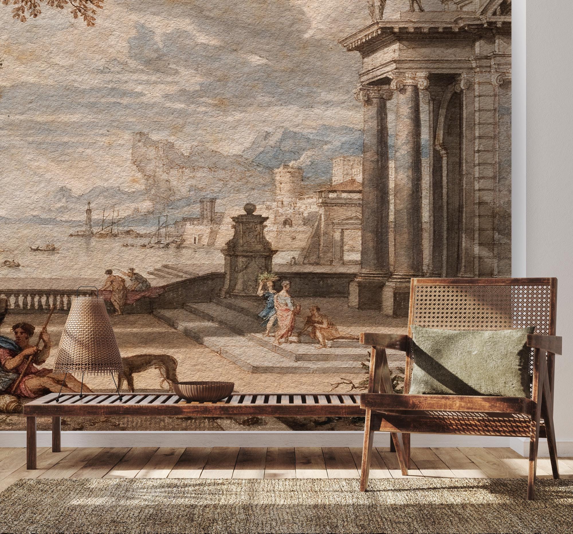 Ancient Rome Scenic Wallpaper: Vintage Oil Painting, Peel and Stick - View 2