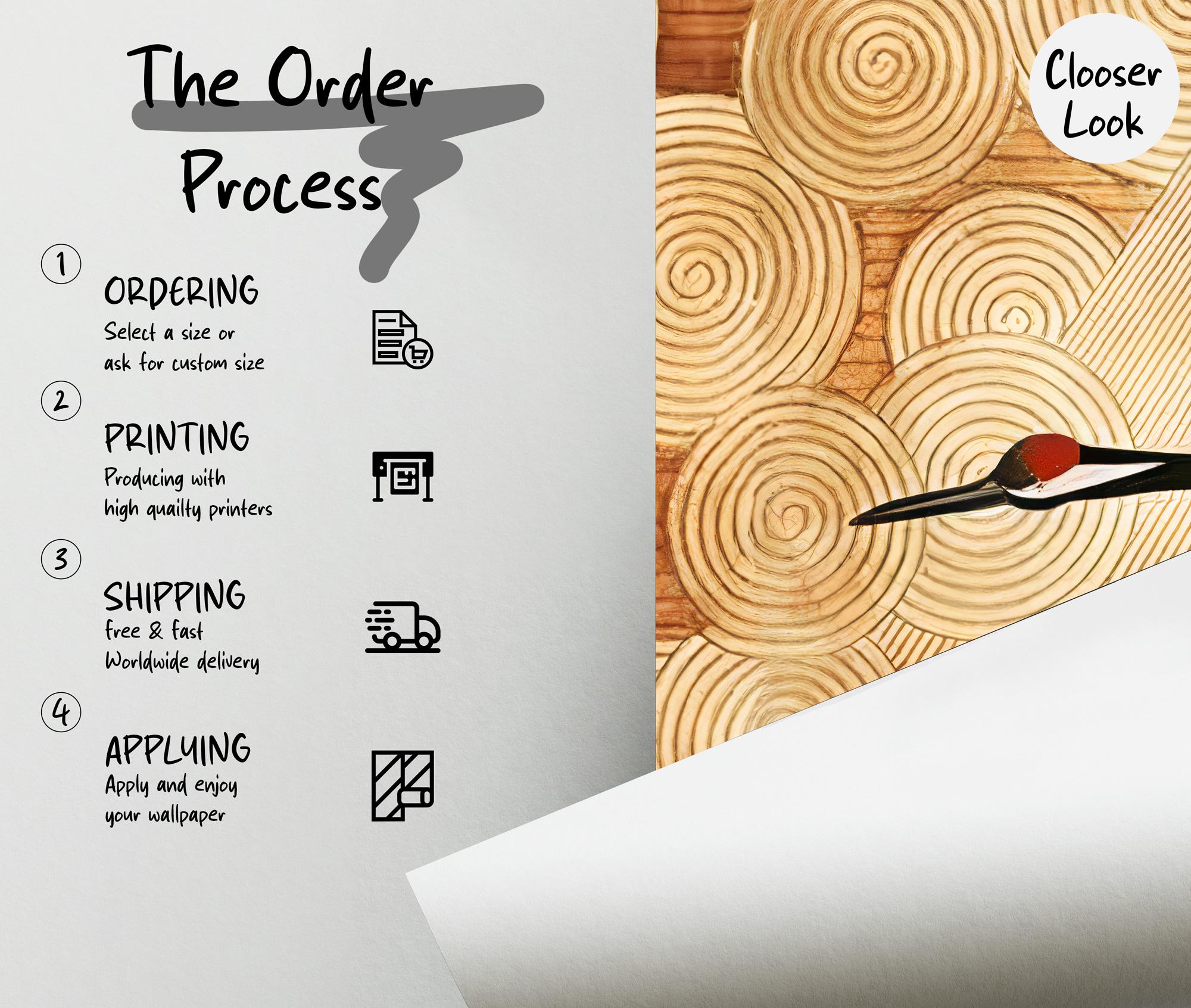Japanese Crane Wallpaper Mural: Elegant Gold Line Art, Asian Decor - View 4