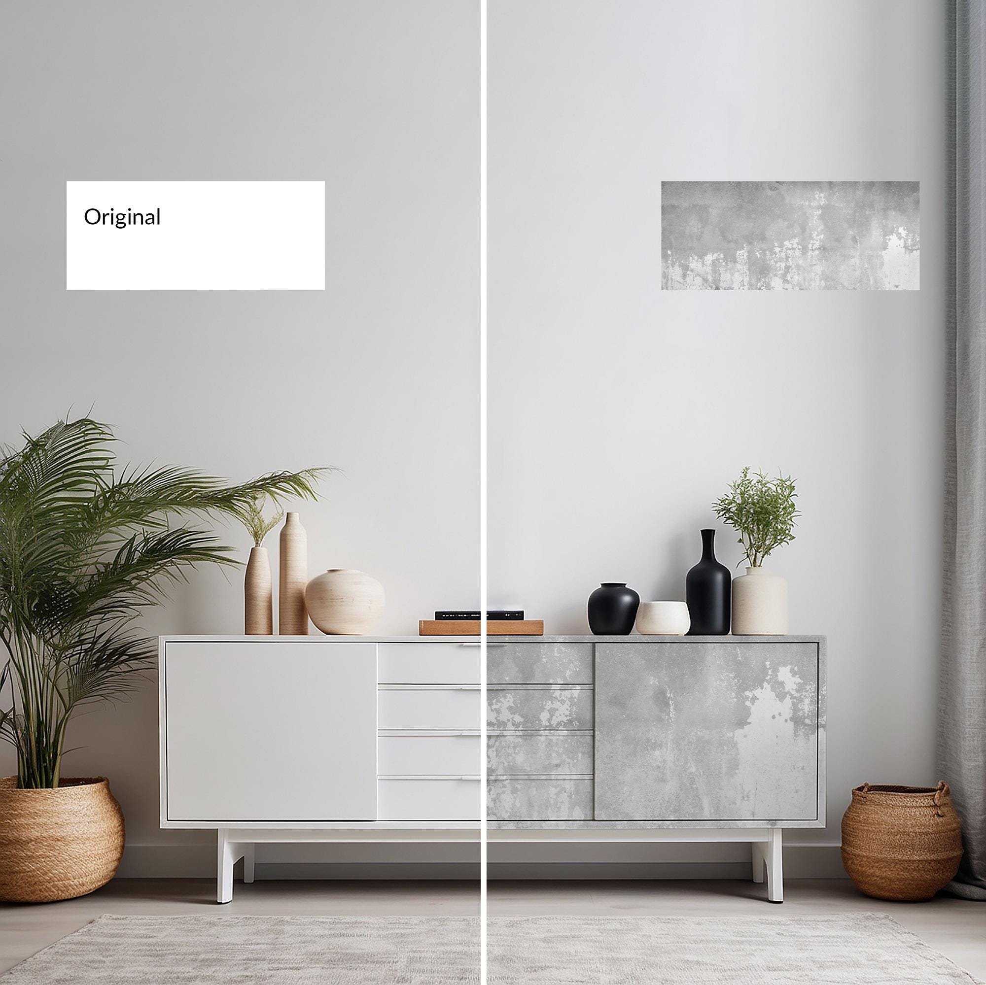 Concrete Texture Peel and Stick Wallpaper: DIY Cabinet Makeover