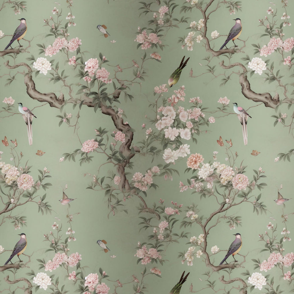 Vintage Chinoiserie Peel and Stick Wallpaper: Birds & Floral Mural - View 7