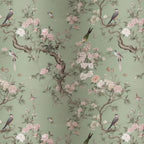 Vintage Chinoiserie Peel and Stick Wallpaper: Birds & Floral Mural - View 7