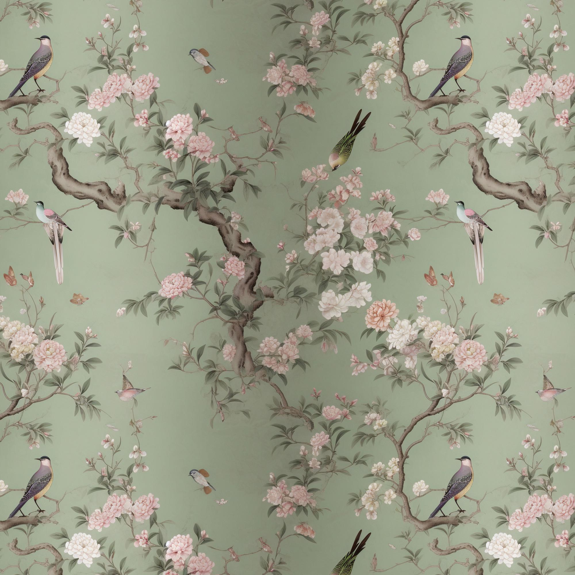 Vintage Chinoiserie Peel and Stick Wallpaper: Birds & Floral Mural - View 7