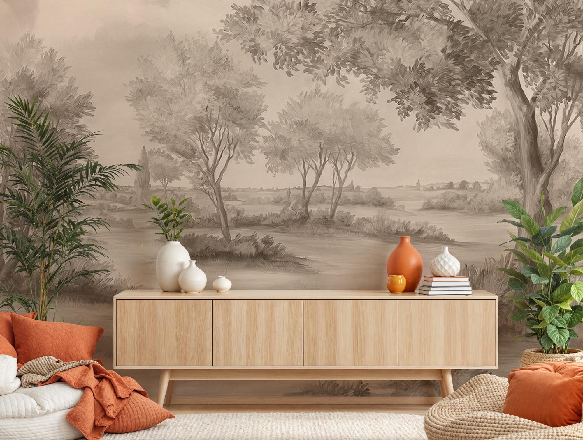 Vintage Tree Landscape Wallpaper, Countryside Peel and Stick Wallpaper - View 5