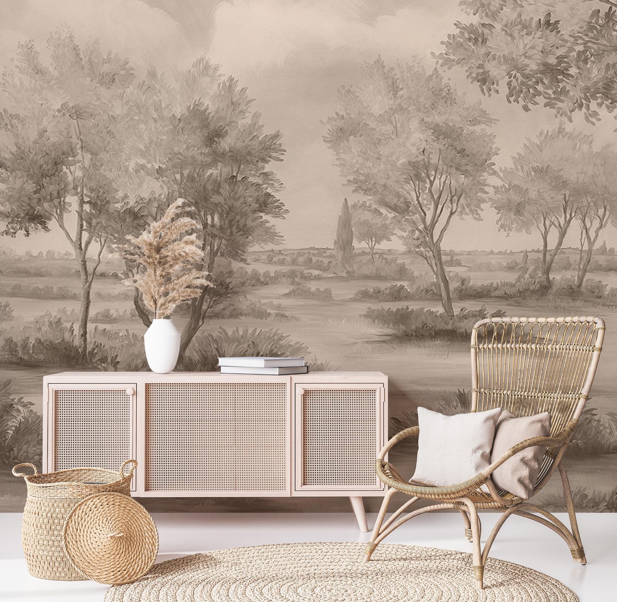 Vintage Tree Landscape Wallpaper, Countryside Peel and Stick Wallpaper - View 3