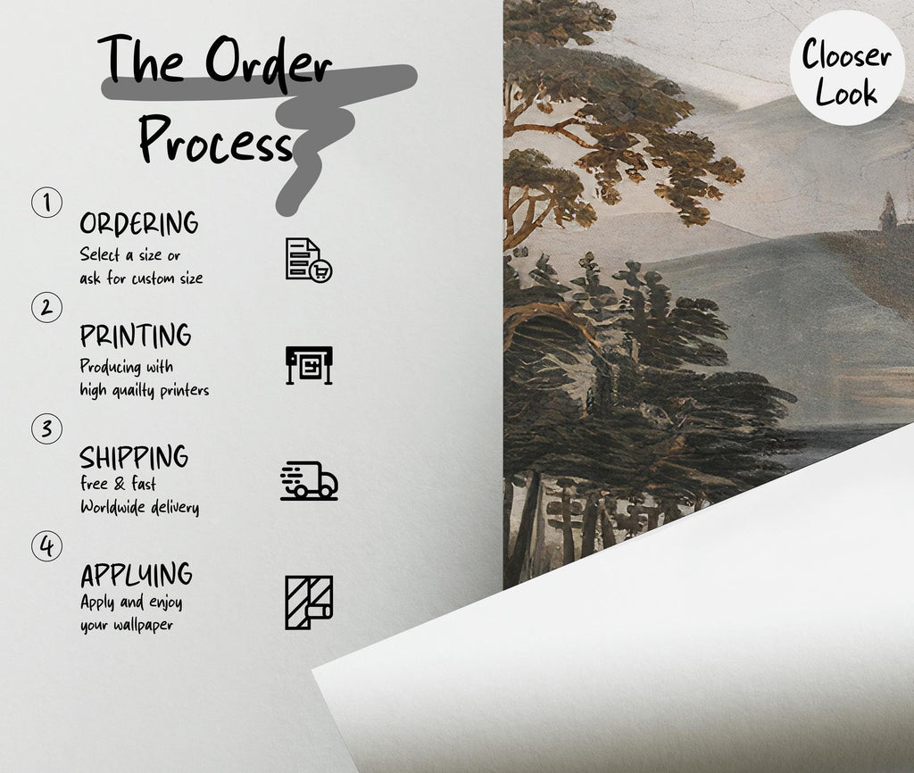Vintage Scenic Landscape Wallpaper Mural: Custom Size Peel and Stick - View 6