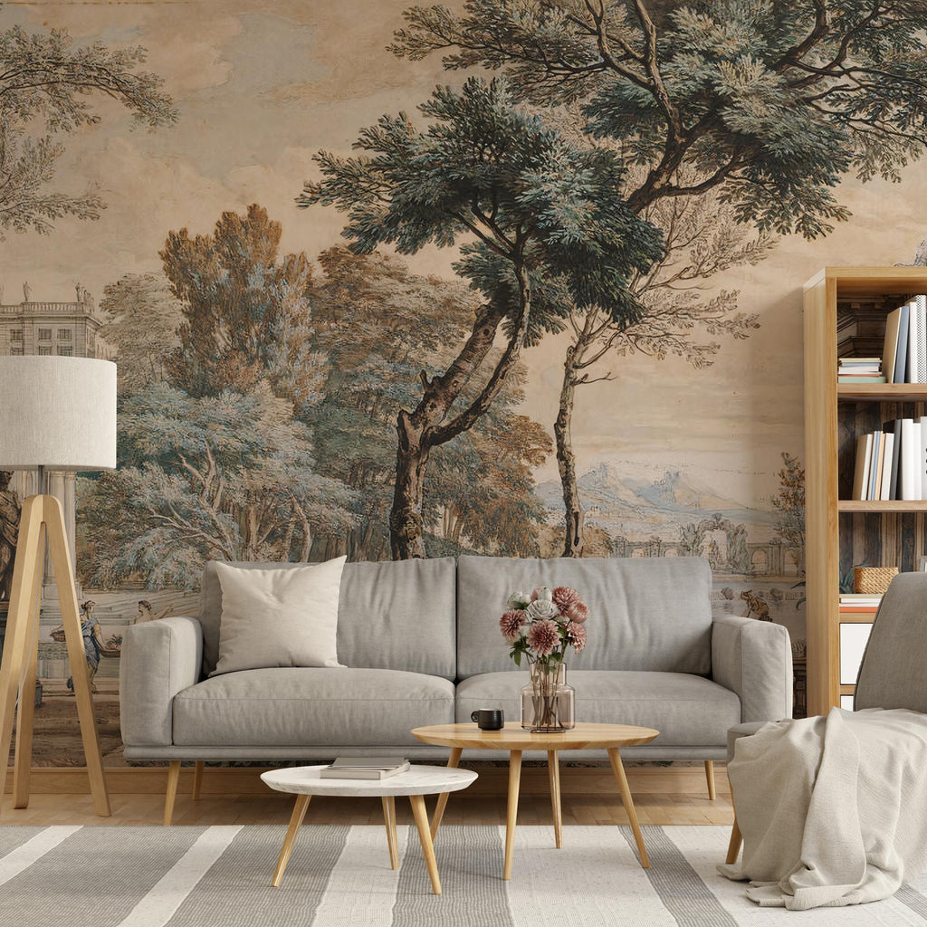 Vintage European Landscape Wallpaper Mural: Classical Garden Scene, Peel and Stick - View 4