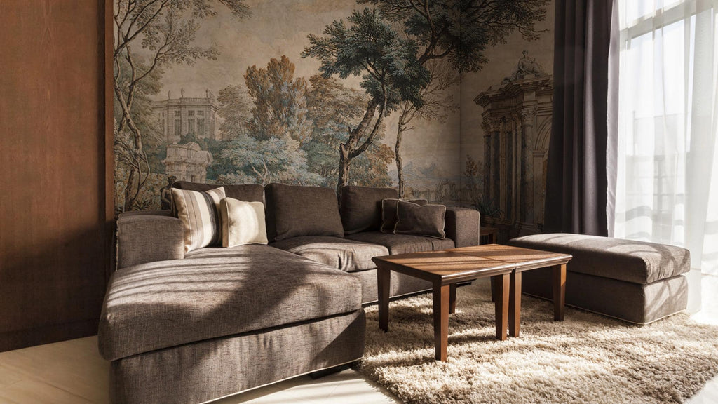 Vintage European Landscape Wallpaper Mural: Classical Garden Scene, Peel and Stick - View 3