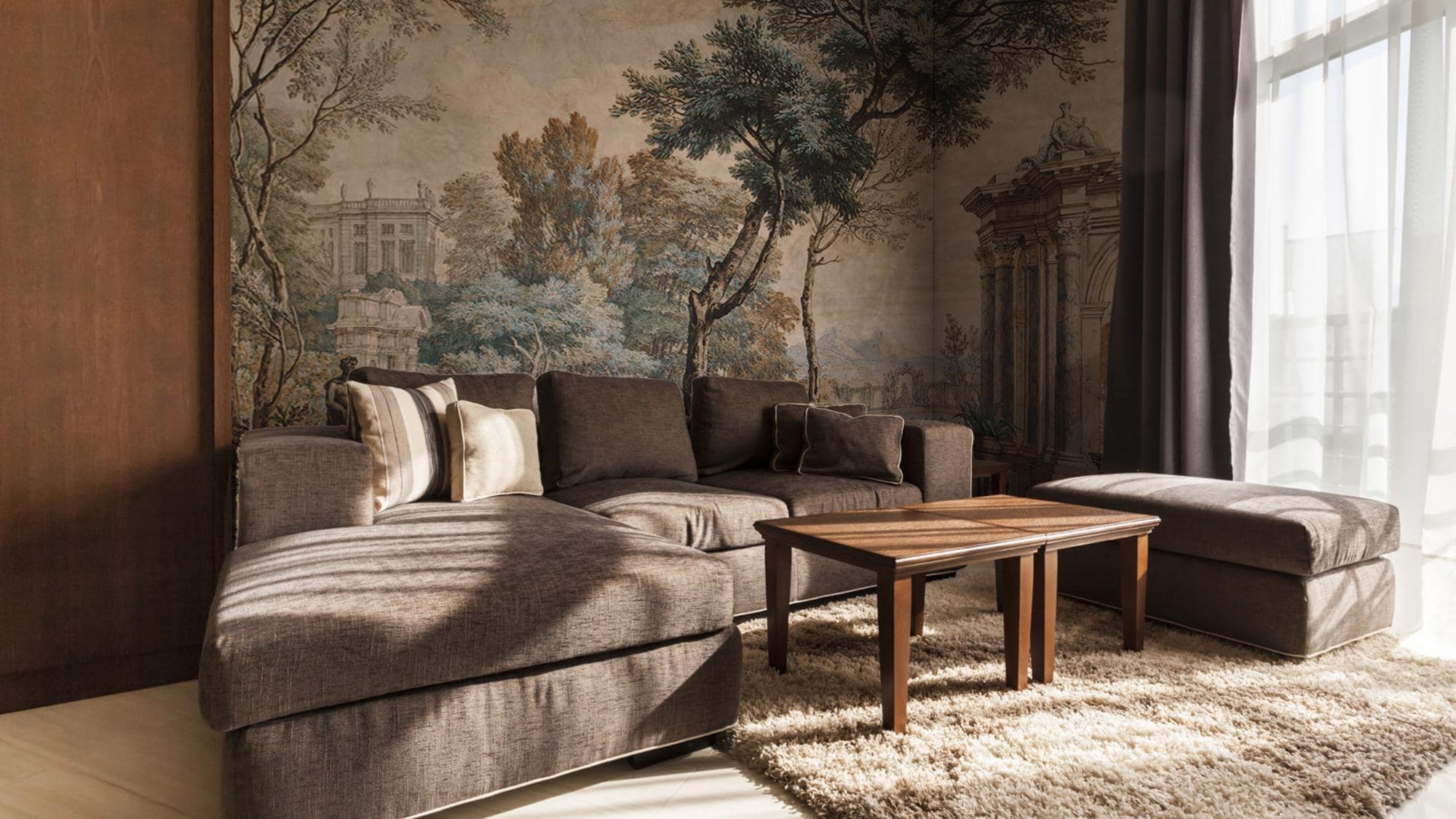 Vintage European Landscape Wallpaper Mural: Classical Garden Scene, Peel and Stick - View 3