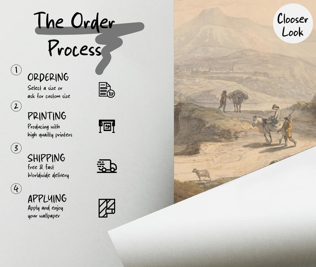 Pastoral Landscape Peel & Stick Wall Mural: Vintage Countryside Scene - View 6