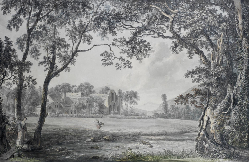 Vintage Grisaille Landscape Wallpaper Mural: Soft Grey Classical Scene, Custom Size - View 7