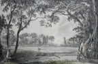 Vintage Grisaille Landscape Wallpaper Mural: Soft Grey Classical Scene, Custom Size - View 7
