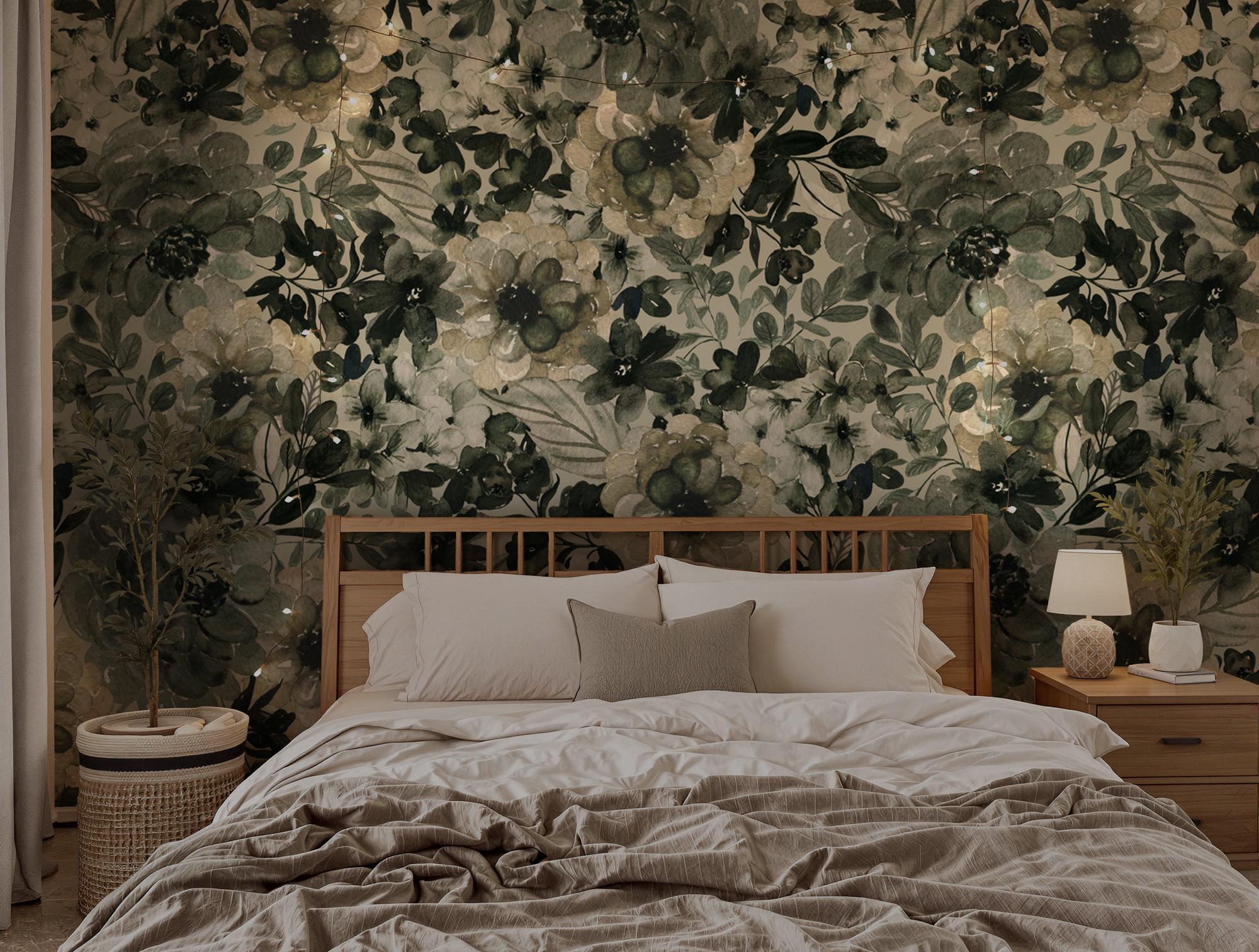 Green Botanical Wallpaper Mural: Vintage Floral Peel & Stick Wall Art - View 4