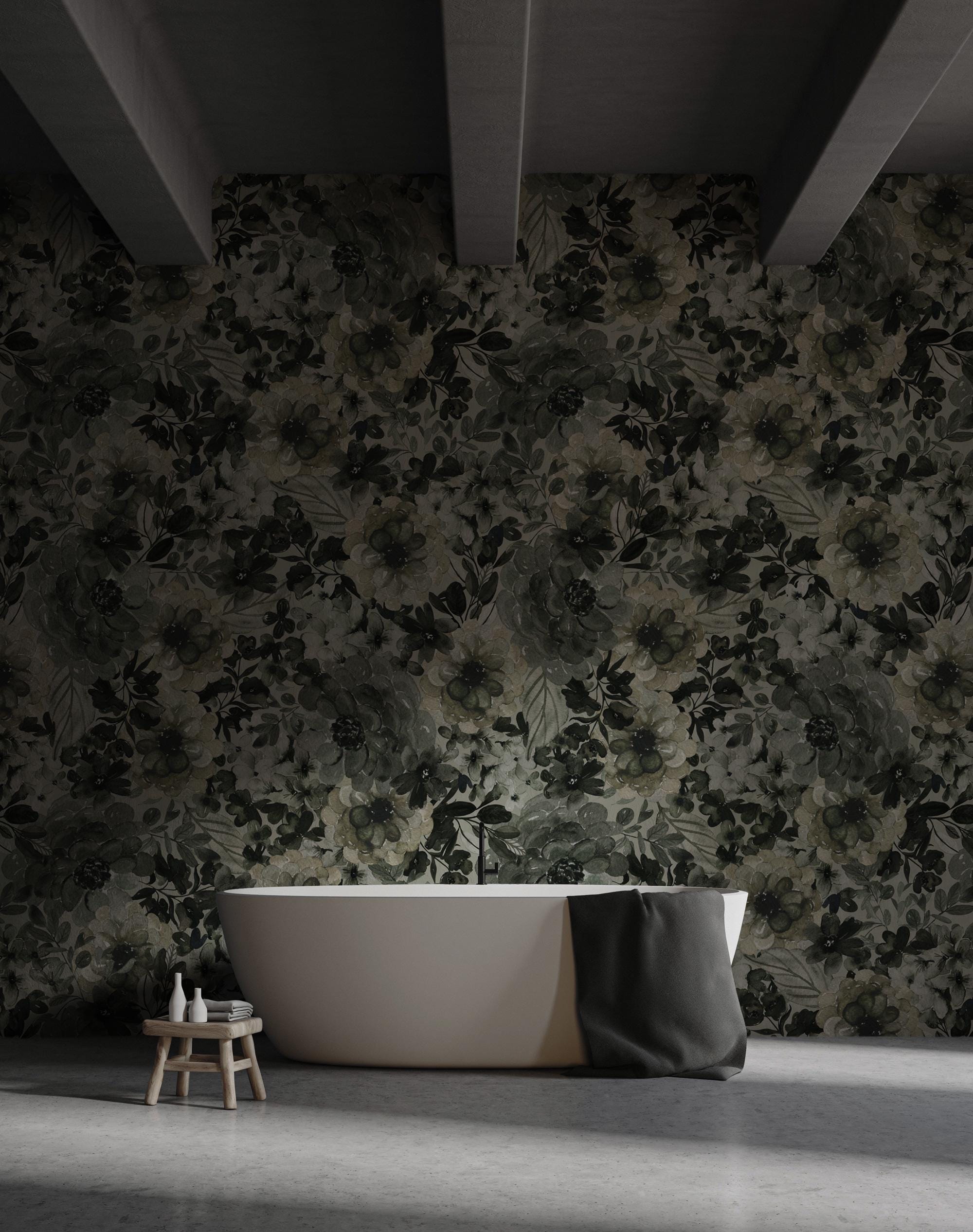 Green Botanical Wallpaper Mural: Vintage Floral Peel & Stick Wall Art - View 5
