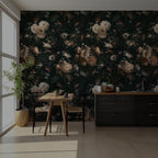 Vintage Peony Wallpaper Mural: Dark Green Botanical Peel & Stick - View 2