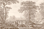 Vintage Countryside Landscape Wallpaper, Classical Bridge & Trees Peel and Stick Mural - View 8