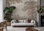 Vintage Countryside Landscape Wallpaper, Classical Bridge & Trees Peel and Stick Mural - View 6
